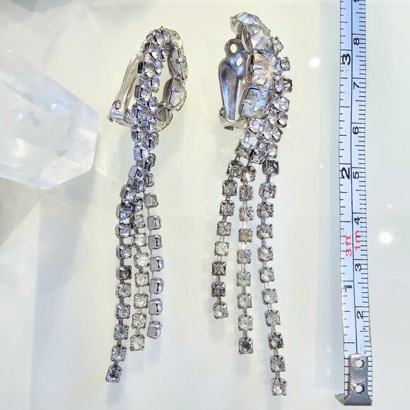 Vintage Rhinestone Waterfall Clip-on Earrings - Picture 3 of 6